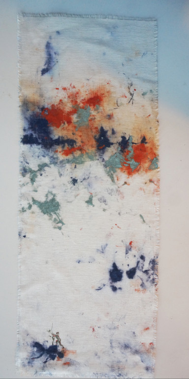 EVANESCENCE 8 - Peinture Acrylique/ Voile de lin ( kakémono ou encadrée) par Nicole Besnainou (74X29 CM)